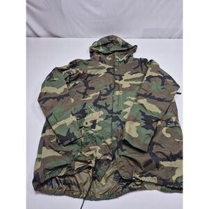 VTG ORC Industries Parka Mens M Green Woodland Camo Improved Rainsuit Hooded 90s